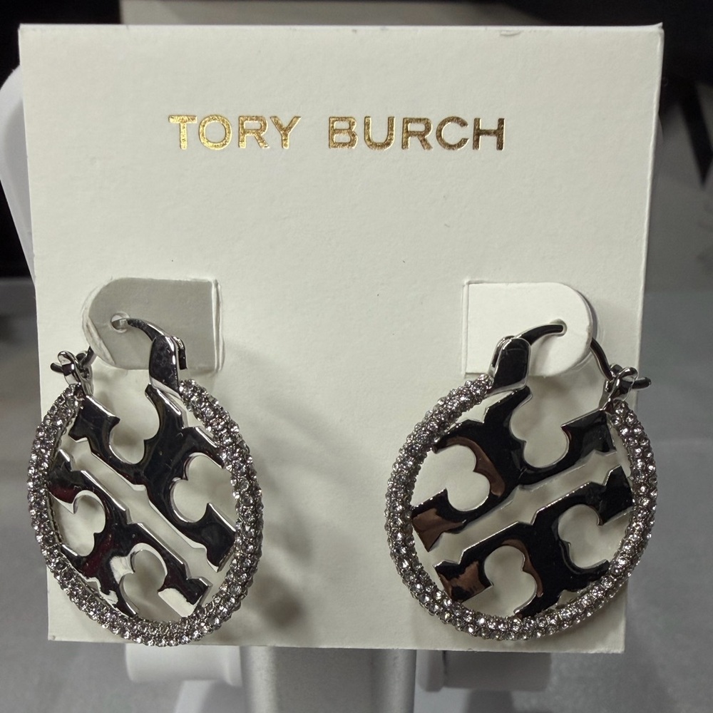 Tory Burch silver miller pave earrings brand new